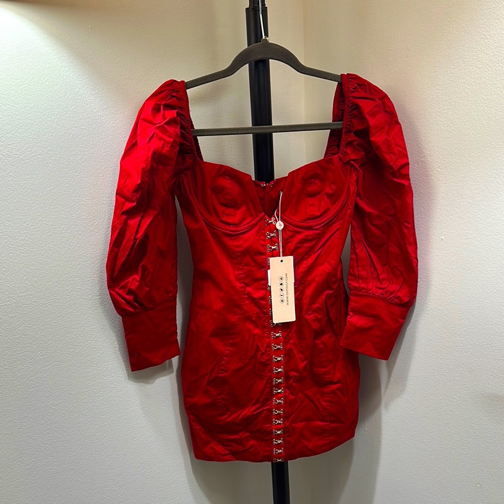 Red Puff Sleeve Mini Dress oh Polly
